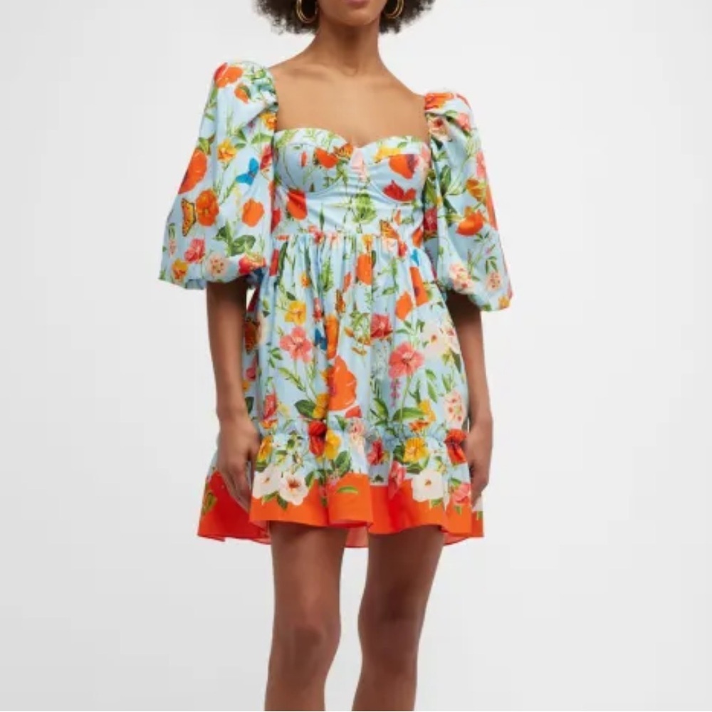 Cara Cara Jessica Floral Cotton Puff-Sleeve Mini Dress Size 8